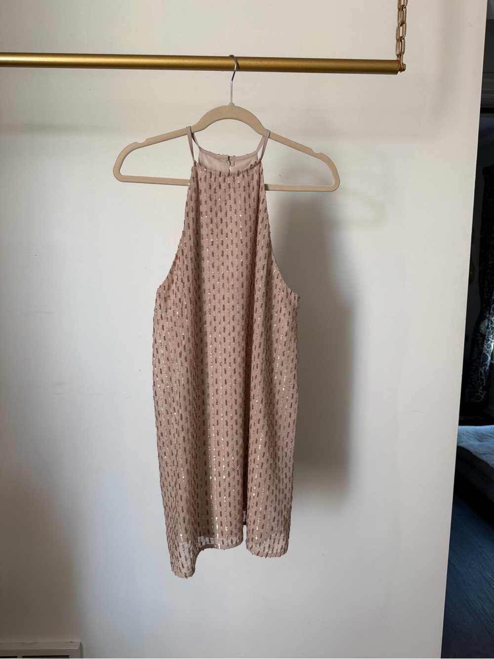 Gold halter shift dress